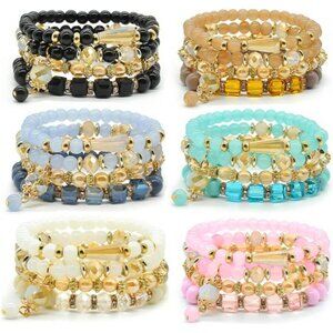 Bohemian Bracelet Sets for Women -6 Sets Stackable Stretch Bracelets Multi-color
